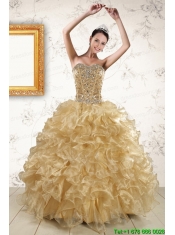 2015 Luxurious Ruffles and Beaded Quinceanera Dresses in Champange