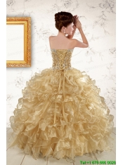 2015 Luxurious Ruffles and Beaded Quinceanera Dresses in  Champange