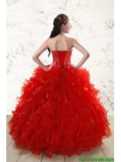 2015 Most Popular Red Quinceanera Dresses with Beading and Ruffles