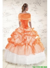 2015 Perfect Strapless Orange Quinceanera Dresses with Beading and Appliques