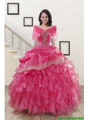 2015 Popular Appliques and Ruffles Quinceanera Gowns in Hot Pink