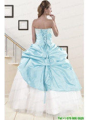 2015 Pretty Blue and White Quinceanera Dresses with Beading and Pick Ups