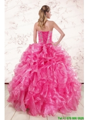 2015 Pretty Hot Pink Quinceanera Dresses with Appliques and Ruffles