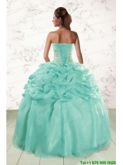 2015 Pretty Puffy Apple Green Sweet 16 Dresses with Beading