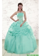 2015 Pretty Puffy Apple Green Sweet 16 Dresses with Beading