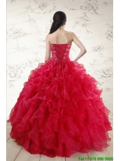 2015 Pretty Sweetheart Beading Quinceanera Dresses in Red