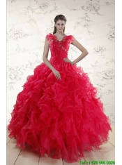2015 Pretty Sweetheart Beading Quinceanera Dresses in Red