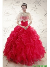 2015 Pretty Sweetheart Beading Quinceanera Dresses in Red