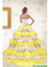 2015 Printed and Ruffles Multi Color Quinceanera Dresses