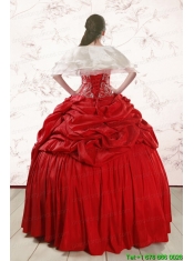 2015 Red Affordable Sweetheart Beading Quinceanera Dresses