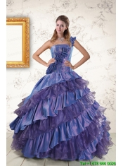 2015 Remarkable One Shoulder Hand Made Flowers and Ruffles Quinceanera Dresses