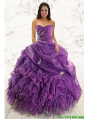 2015 Romantic Purple Ball Gown Quinceanera Dress with Appliques and Ruffles