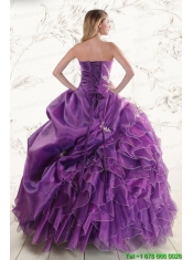 2015 Romantic Purple Ball Gown Quinceanera Dress with Appliques and Ruffles