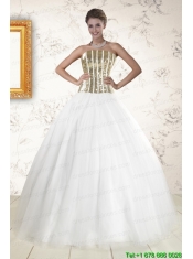 2015 The Super Hot Tulle Strapless Sequins White Quinceanera Dresses