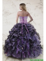 2015 Unique Multi Color Quinceanera Dresses with Beading and Ruffles