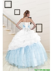 2015 White and Blue Ball Gown Quinceanera Dress with Halter