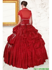 2015 Wine Red Sweetheart Quinceanera Dresses with Embroidery