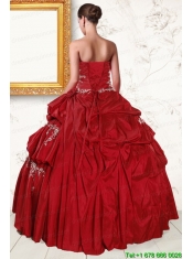 2015 Wine Red Sweetheart Quinceanera Dresses with Embroidery