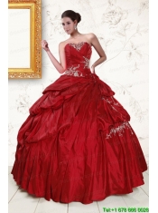 2015 Wine Red Sweetheart Quinceanera Dresses with Embroidery