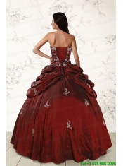 Appliques 2015 Wine Red Quinceanera Dresses with Lace Up