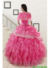 Appliques and Ruffles 2015 Hot Pink Quinceanera Gowns