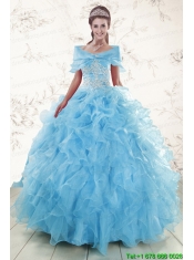 Aqua Blue Ball Gown Sweetheart Beading Sweet 16 Dresses