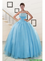 Aqua Blue Super Hot Puffy Sweet 16 Dresses for 2015