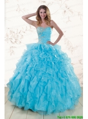 Baby Blue 2015 Prefect Beading and Ruffles Quinceanera Dresses