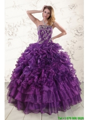Beautiful Appliques Purple Strapless 2015 Quinceanera Dresses