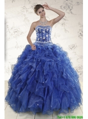 Beautiful Beading and Ruffles 2015 Quinceanera Dresses in Royal Blue