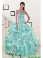 Beautiful Beading Sweet 16 Dresses in Apple Green for 2015
