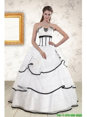 Cheap White and Black 2015 Quinceanera Dresses with Appliques