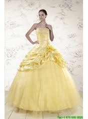 Cheap Yellow Sweetheart Ball Gown Quinceanera Dresses for 2015 Cheap Yellow Sweetheart Ball Gown Quinceanera Dresses for 2015