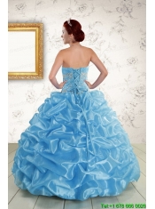 Elegant Strapless Beading and Pick Ups 2015 Quinceanera Dresses in Baby Blue
