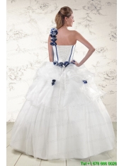Elegant White One Shoulder Hand Made Flower Quinceanera Dress for 2015