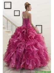 Exclusive Beading One Shoulder Sweet 16 Dresses in Fuchsia