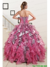 Exquisite Beading Hot Pink Sweet 15 Dress with Leopard