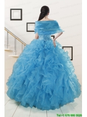 Hot Sell Beaded Quinceanera Dresses Ruffled in Blue