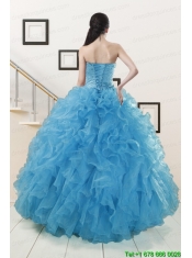 Hot Sell Beaded Quinceanera Dresses Ruffled in Blue