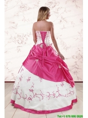 Luxurious Embroidery Sweet 15 Dresses in White and Hot Pink