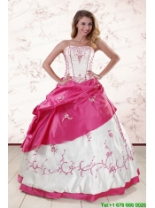 Luxurious Embroidery Sweet 15 Dresses in White and Hot Pink