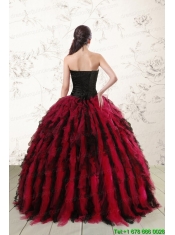 Luxurious Sweetheart Ruffles and Beaded Quinceanera Dresses in Red and Black