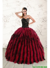 Luxurious Sweetheart Ruffles and Beaded Quinceanera Dresses in Red and Black