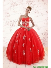 Most Popular Red Puffy Quinceanera Dresses with Appliques