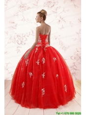 Most Popular Red Puffy Quinceanera Dresses with Appliques