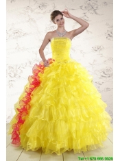 New Style Yellow Quinceanera Dresses with Beading and Ruffles