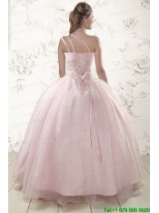 One Shoulder Beading Light Pink Quinceanera Dresses for 2015