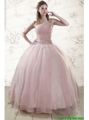 One Shoulder Beading Light Pink Quinceanera Dresses for 2015
