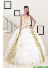 Popular Strapless White 2015 Quinceanera Dresses with Appliques