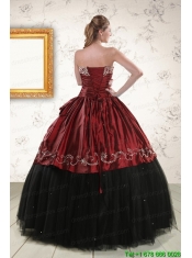 Pretty Ball Gown Embroidery 2015 Quinceanera Dresses in Rust Red and Black